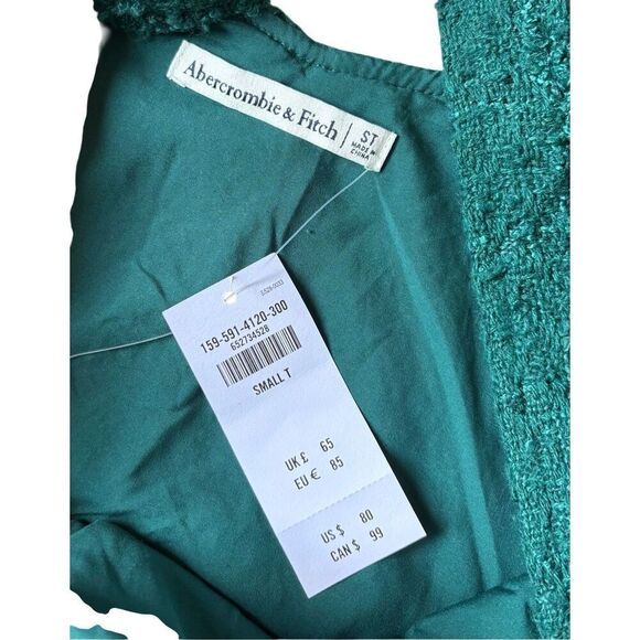 NEW Abercrombie & Fitch Tweed Mini Shift Dress size S Tall Emerald Green Sleevel - Picture 5 of 9